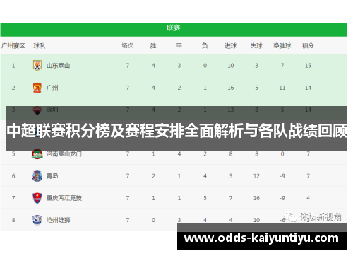 中超联赛积分榜及赛程安排全面解析与各队战绩回顾